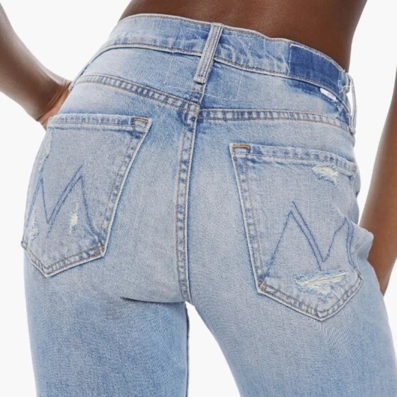 Mother Superior The Tomcat Light Blue Women' Crop Jeans distressed raw size 24 - Picture 3 of 16